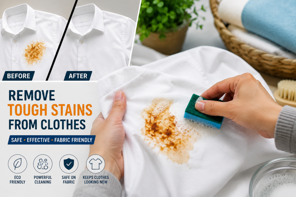 Tough stain removal from clothes without damaging fabric